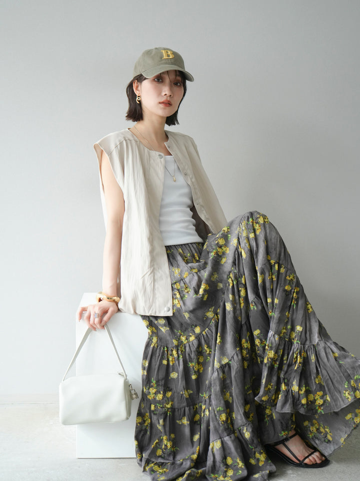 [SET]リネンライクドロストバルーンブルゾン+フラワーワッシャープリーツスカート(2set)