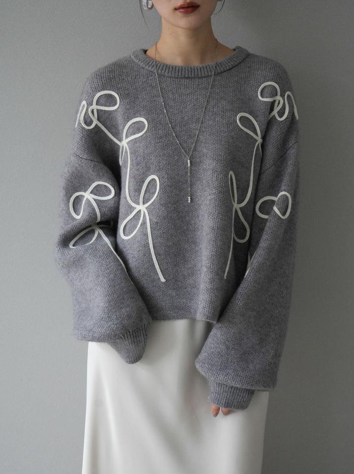 [予約]コード刺繍ルーズニットプルオーバー/グレー