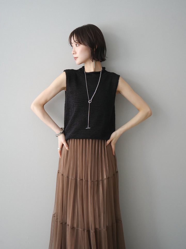 [予約]ノースリーブリネンタッチシアーニットプルオーバー/black