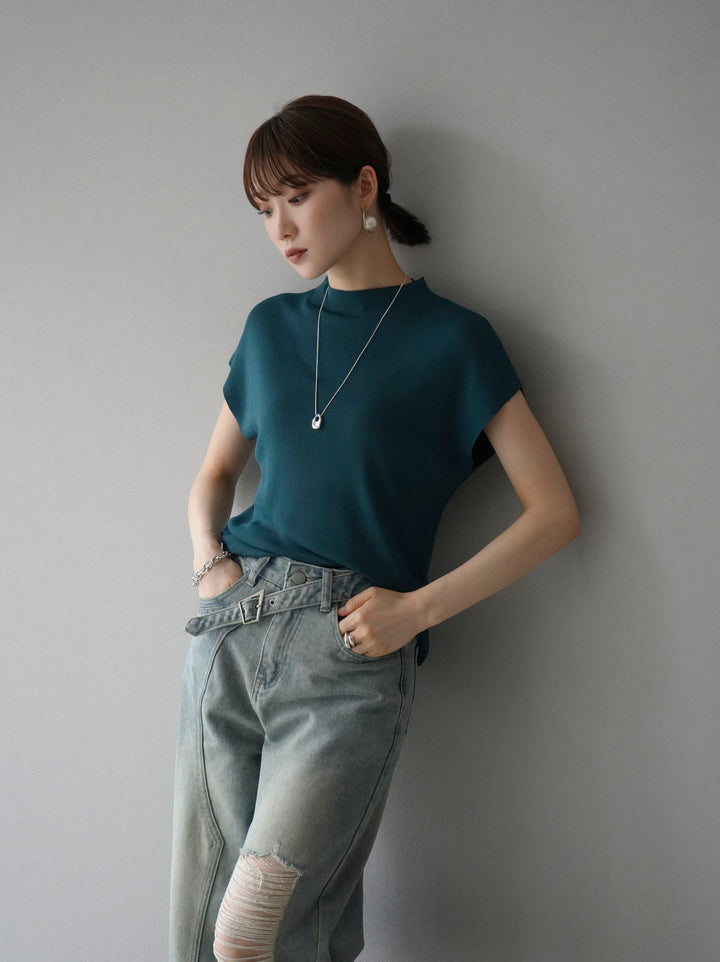 [Pre-order] Petite Neck Side Shirring Summer Knit Top/Blue