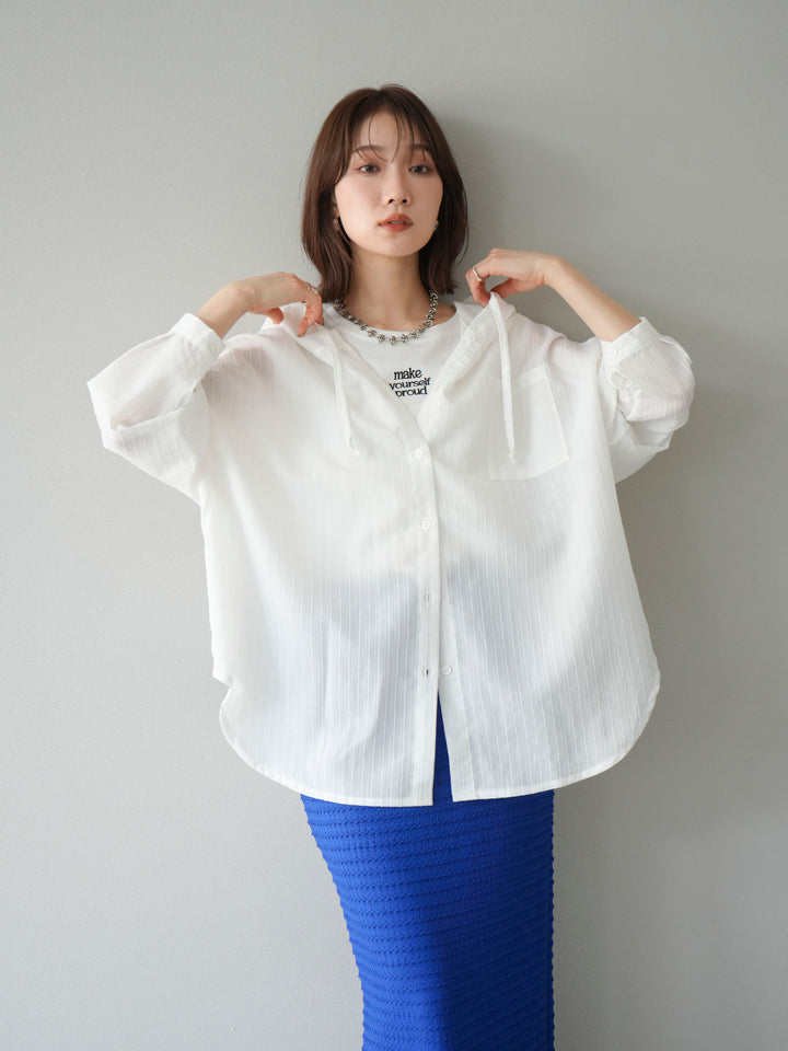 [予約]ワッシャーストライプフーディーシャツ/オフ