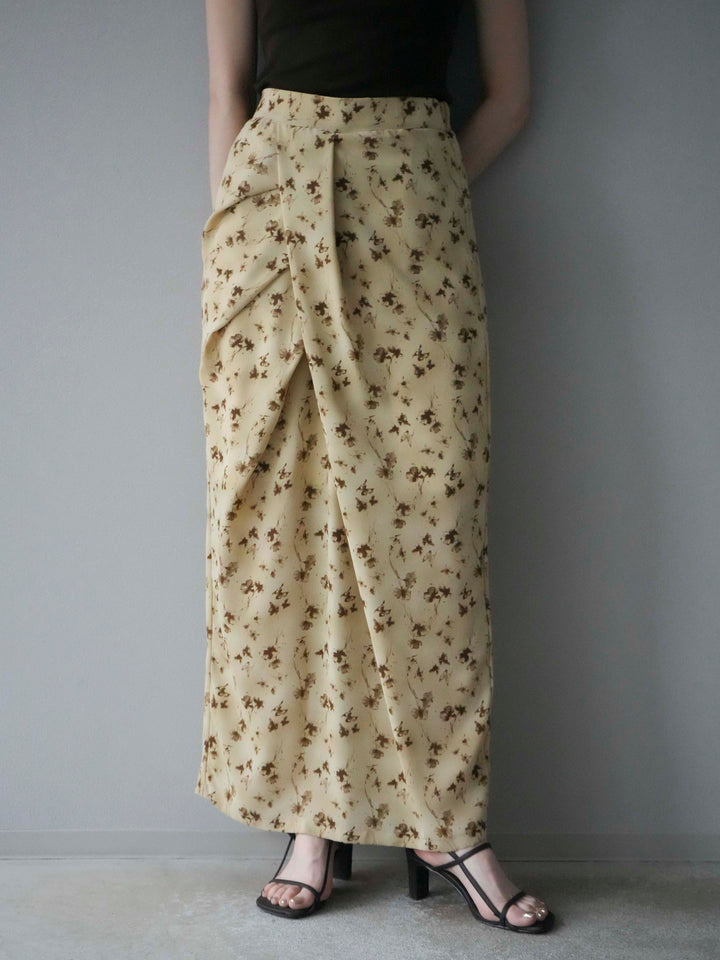 [予約]フラワーモチーフタックIラインスカート/ベージュ