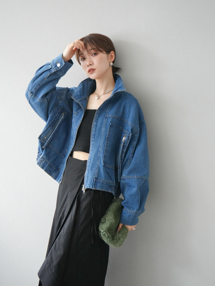 [予約]ZIPポケットデニムショートブルゾン/ブルー