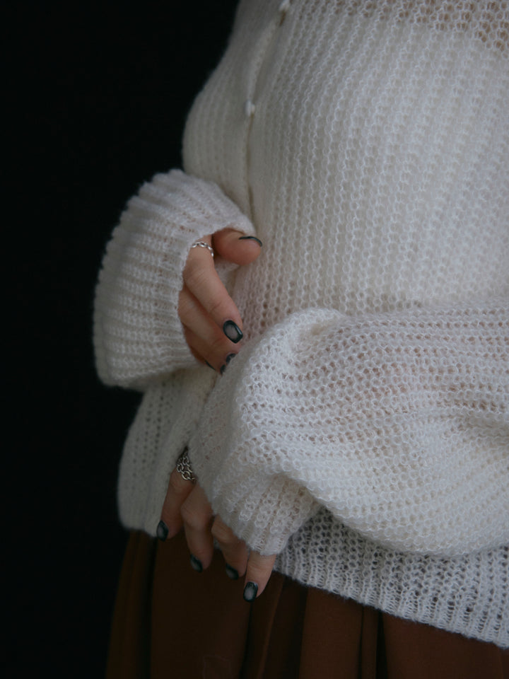 [予約]起毛片畦編みシアーポロニット/アイボリー