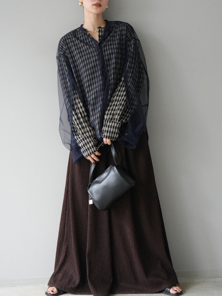 [予約]2WAYスリーブチュールシャツ/ネイビー