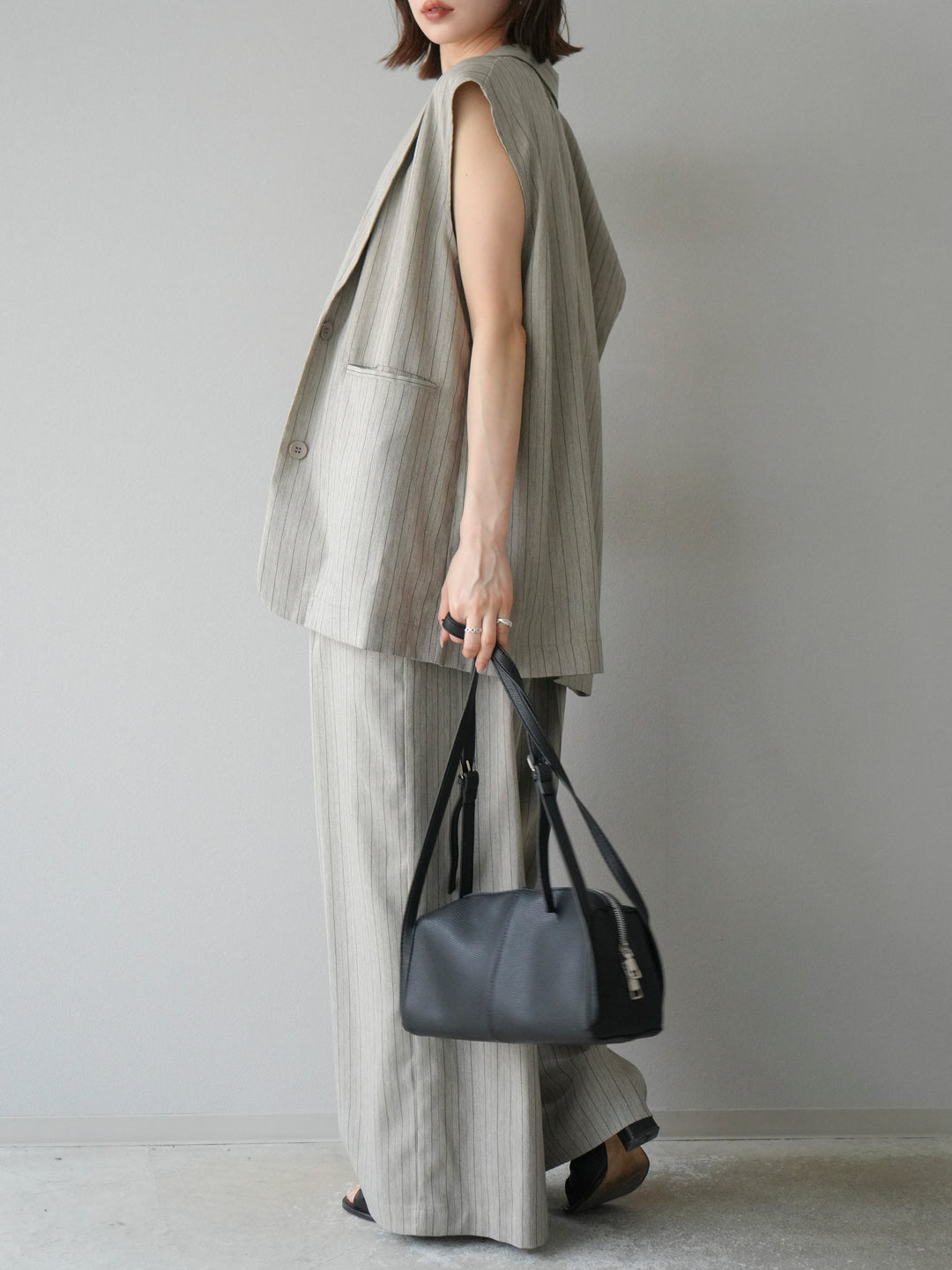 [SET]ヘリンボーンストライプジレ+ヘリンボーンストライプサロペット(2set)