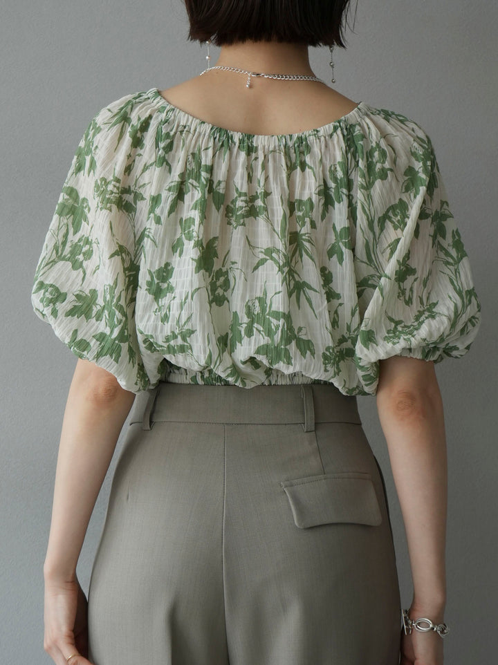 [Pre-order] Washer Flower Pattern Off-Shoulder Blouse/Green