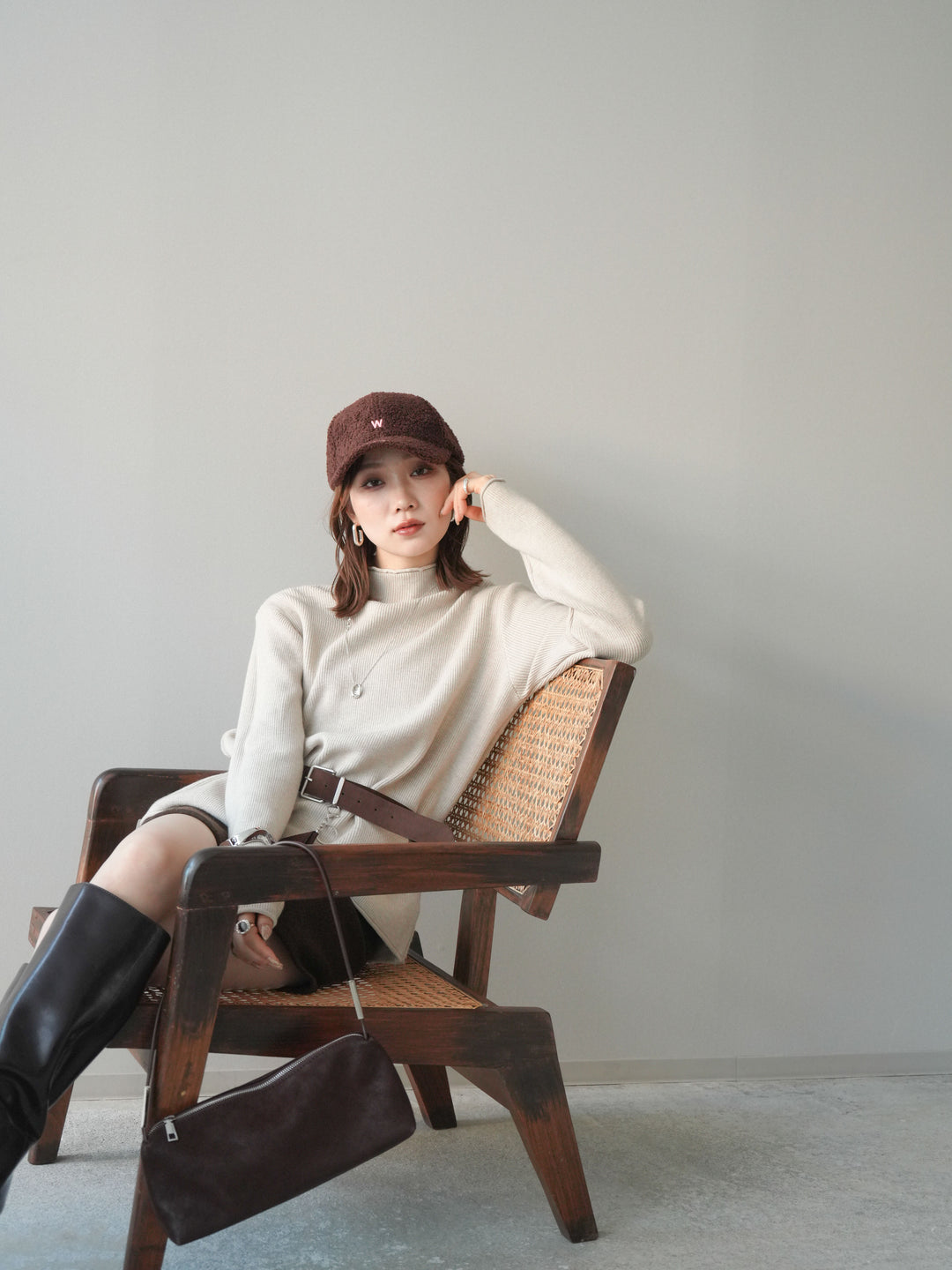 [SET]ボトルネック裾カールリブニットトップス+ボトルネック裾カールリブニットトップス(2set)