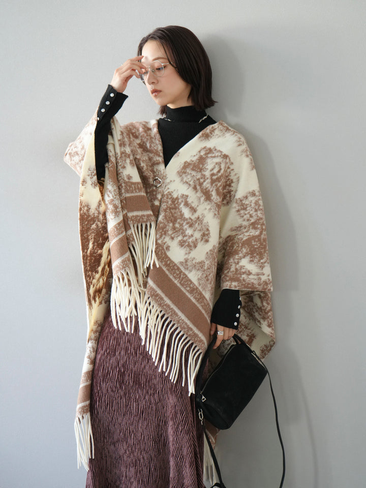 [SET]アブストラクト柄ストールポンチョ+選べるアクセセット(2set)
