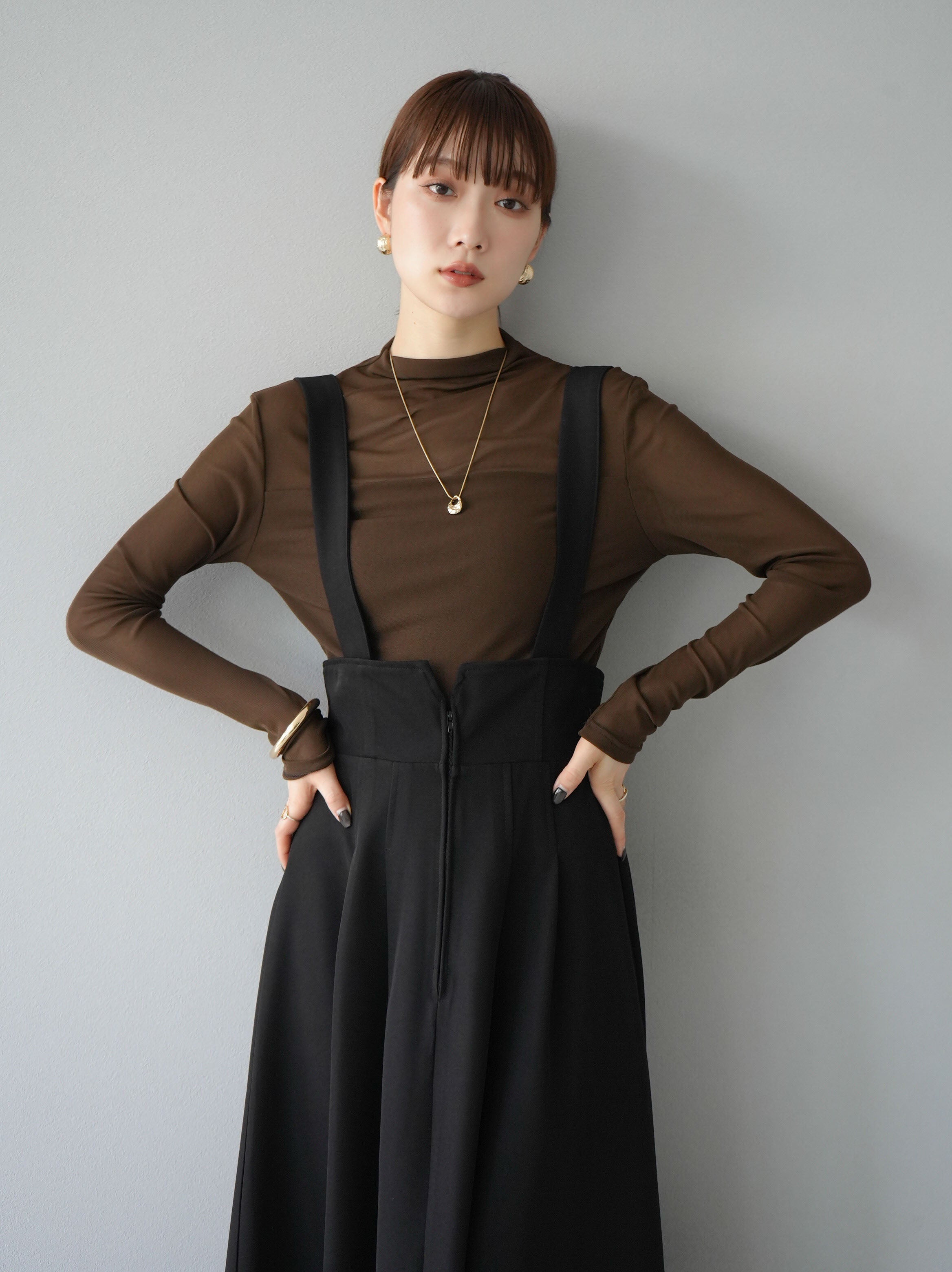 予約]シアー切替ストレッチ長袖トップス/モカ – Lumier