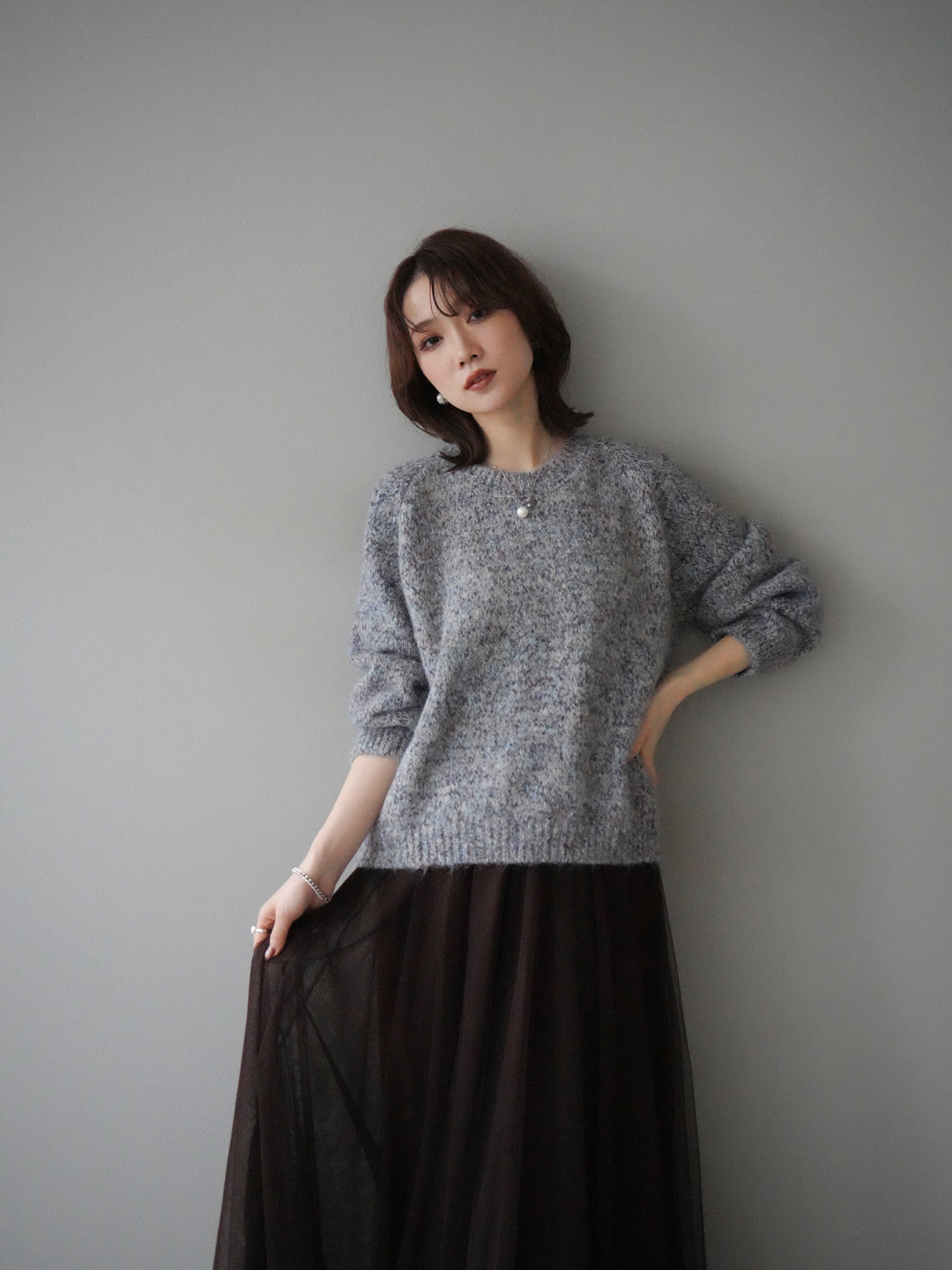 【預購】Logo標籤混紡紗線針織套頭衫/紫色