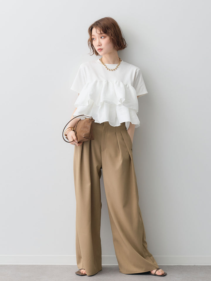 [SET]フリルティアードTEE+クレープデシンタックワイドパンツ(2set)