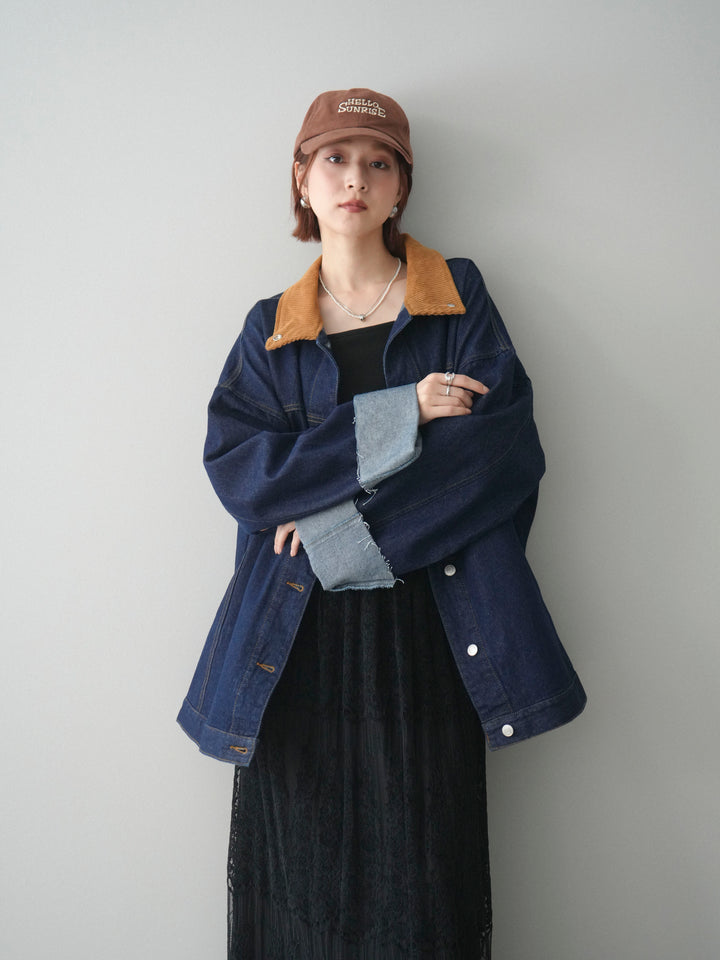 [予約]コーデュロイ×デニムミドルジャケット/indigo