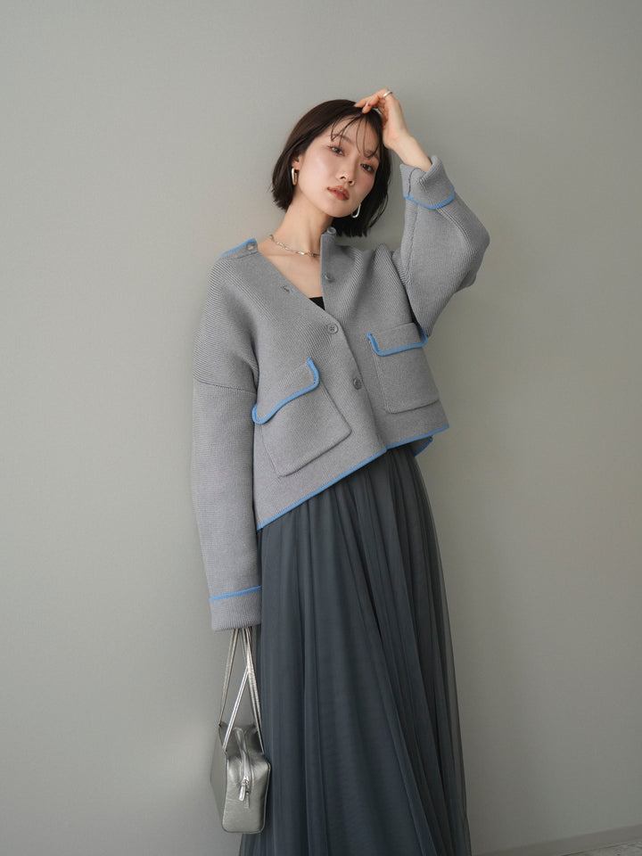 [SET]ポリエステル配色ニットカーディガン+選べるアクセセット(2set)