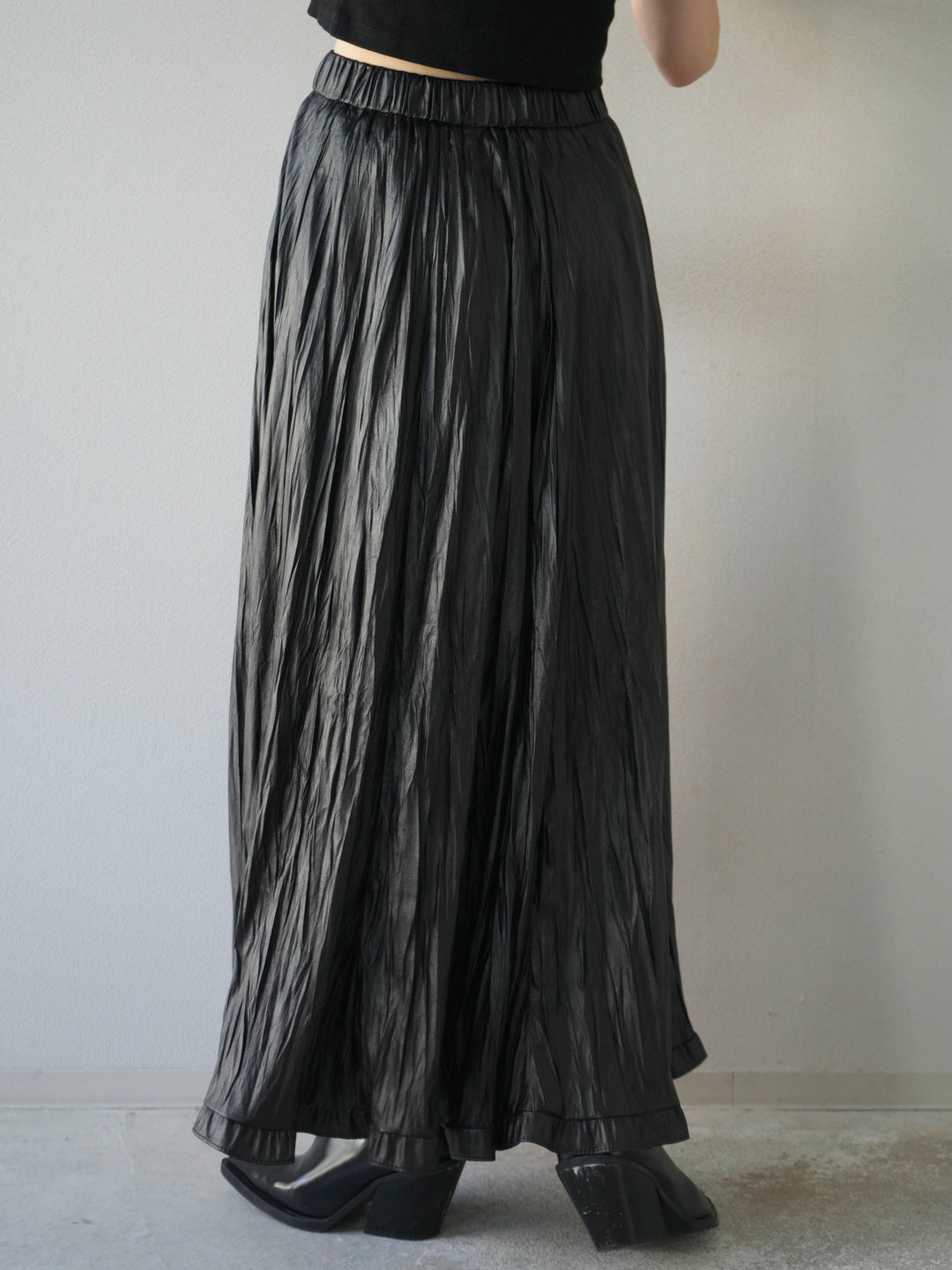 [予約]レザーワッシャーフリルスカート/black