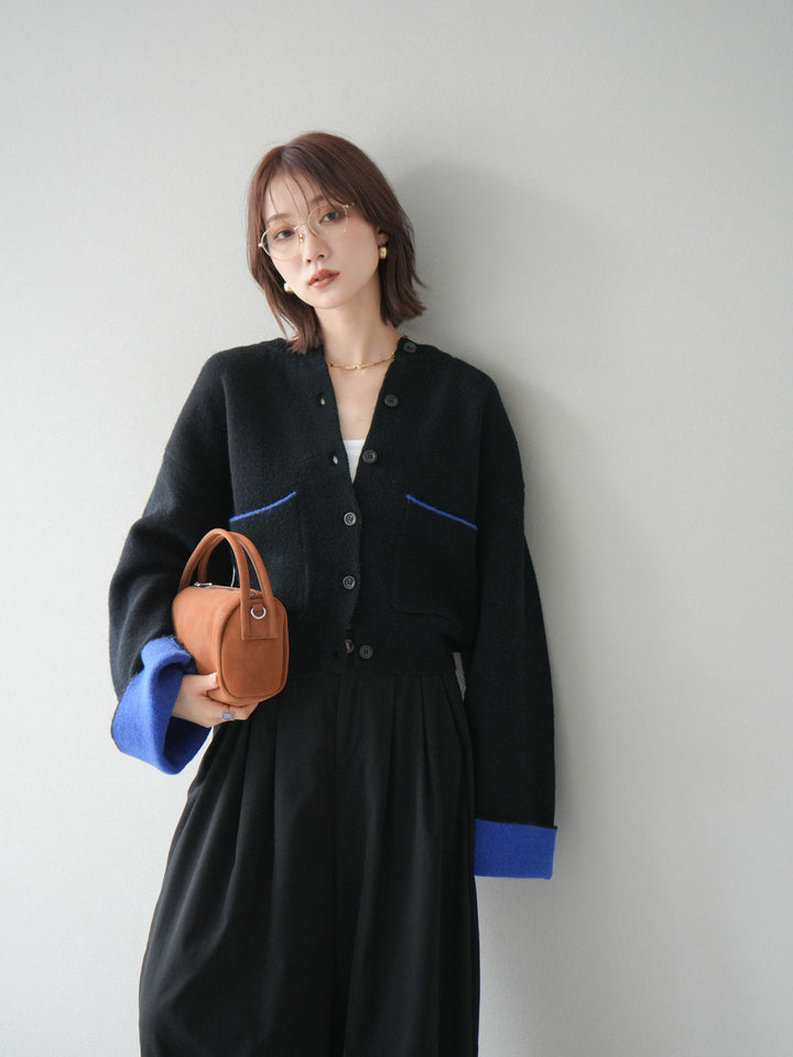 【SET】雙色針織開襟衫+褶襉設計寬褲（2套）