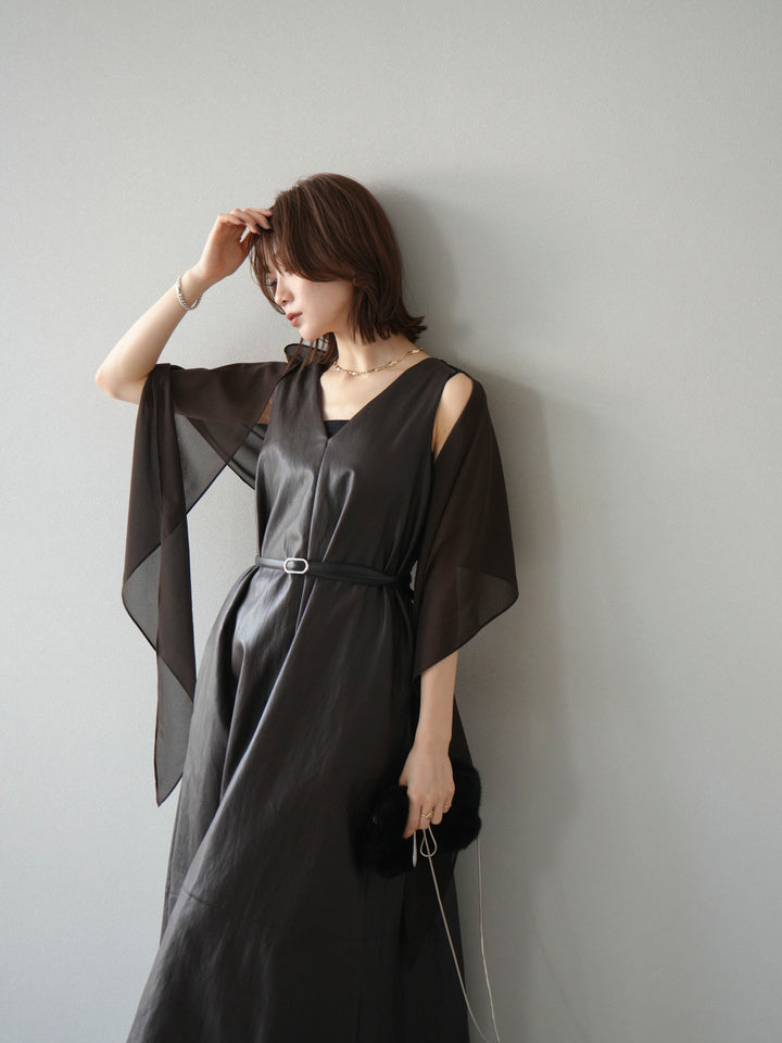 [予約]レザーAラインワンピース/ブラウン