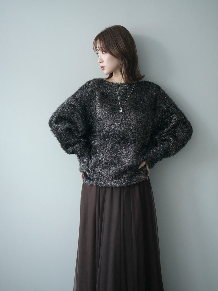 [予約]ラメシャギードルマンニットプルオーバー/brown