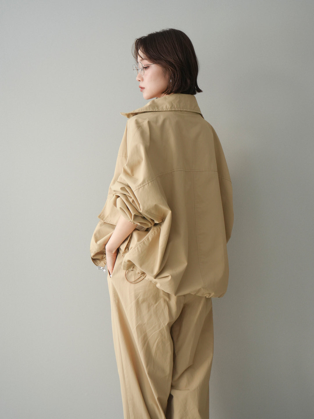 [予約]ビッグポケットコットンナイロンジップブルゾン/beige