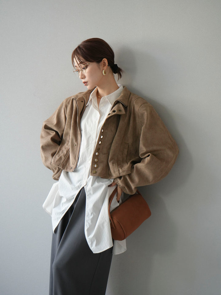 [予約]パンチングデザインスエードショートジャケット/ベージュ