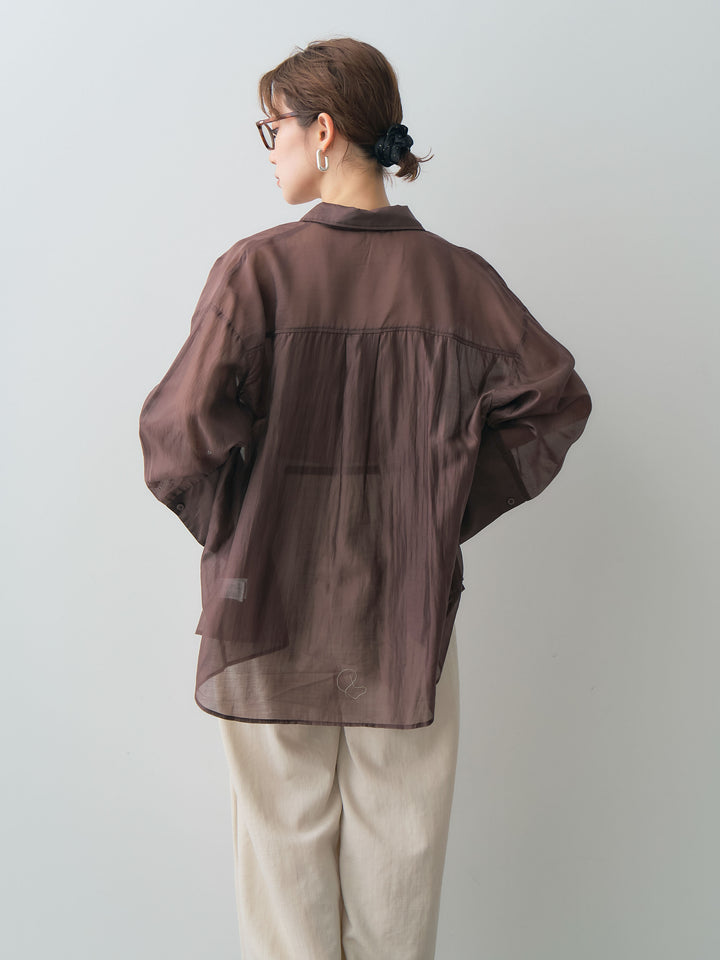 [予約]オーバーシルエットシアーシャツ/brown