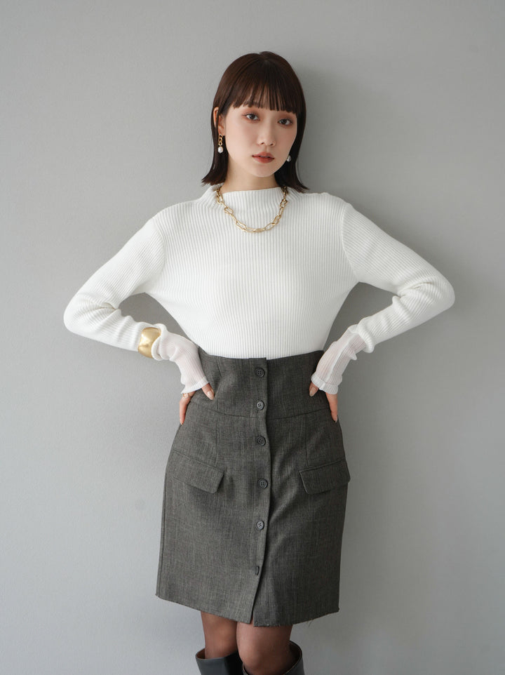 [予約]袖ラメシアー切替リブニットトップス/オフ