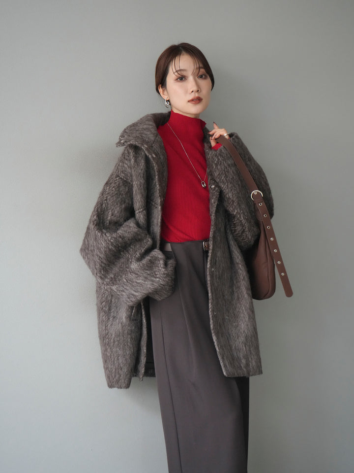 [予約]スタンドカラーシャギーコート/brown
