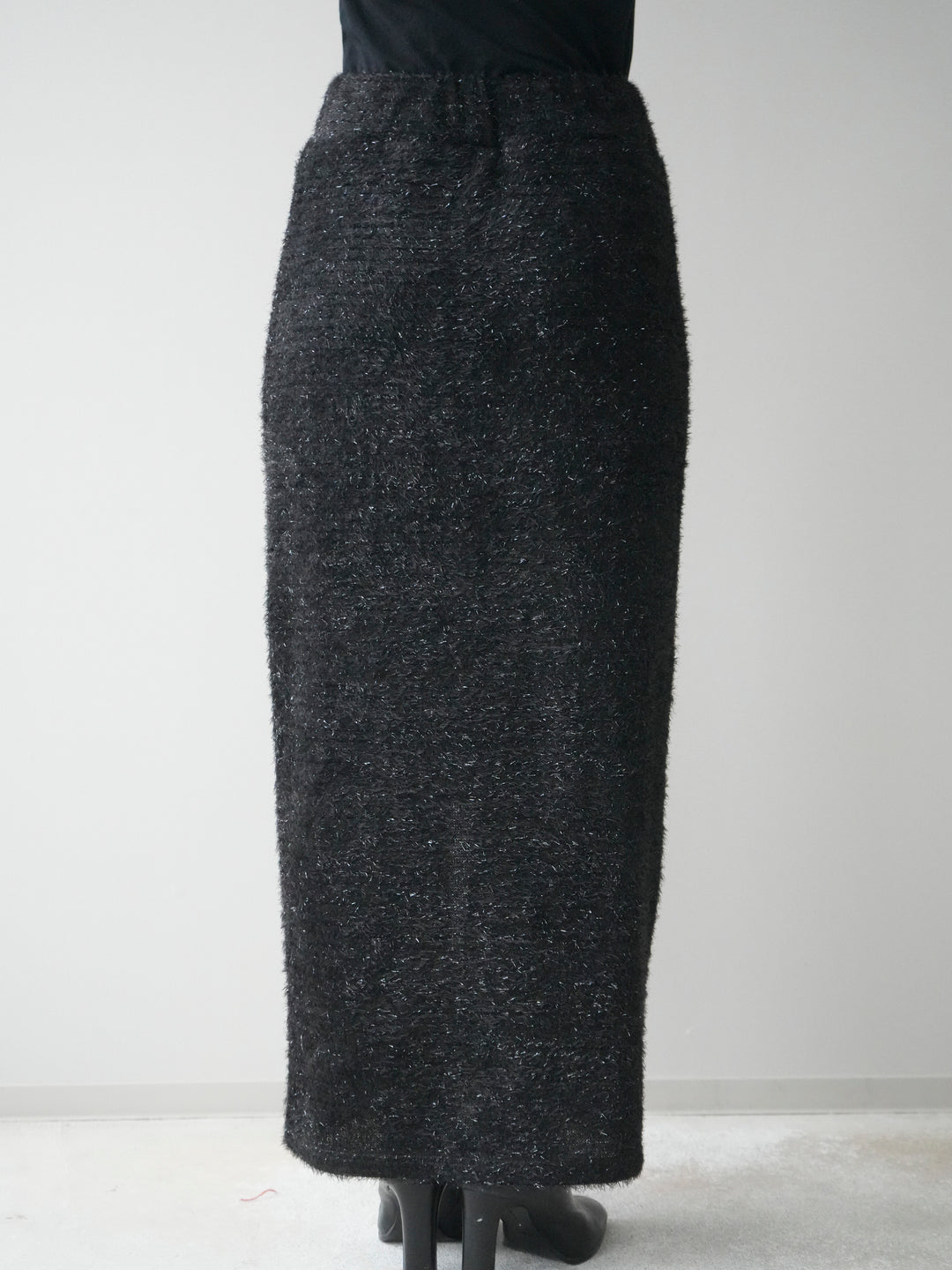 [予約]ラメシャギーフロントジップスカート/black