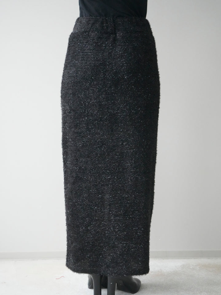 [予約]ラメシャギーフロントジップスカート/black