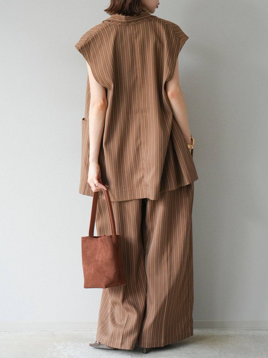 【着回しセット】[SET]ヘリンボーンストライプジレ+シアー切替ベロアトップス+ヘリンボーンストライプサロペット(3set)