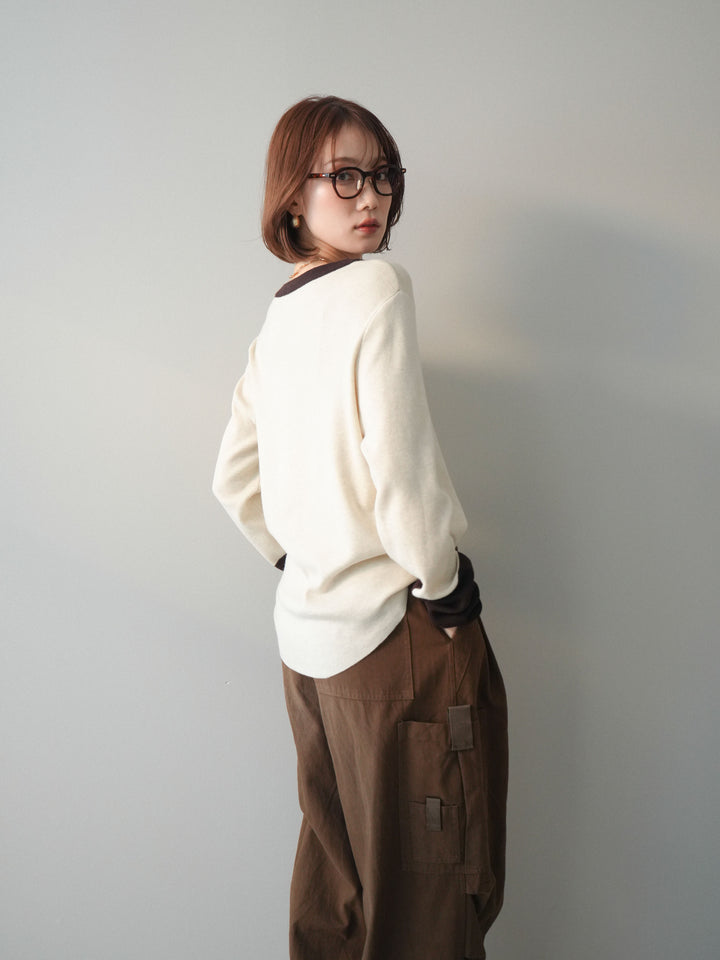 [SET]ヘンリーネック配色ニットソー+選べるアクセセット(2set)