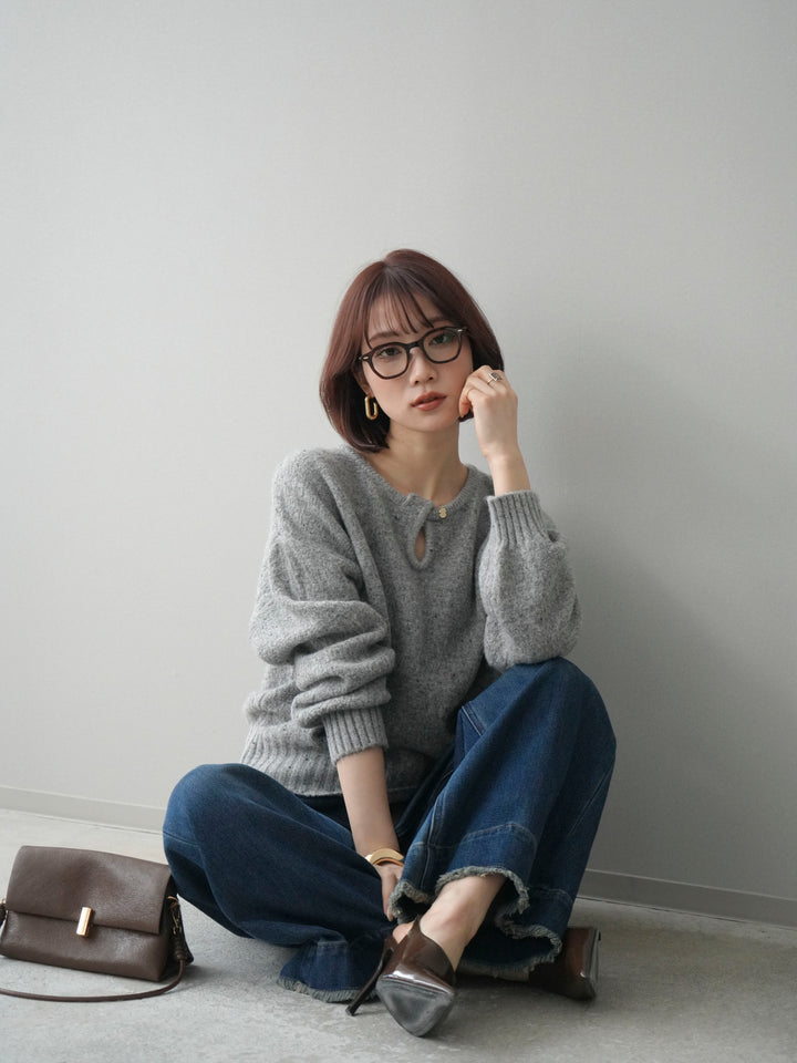 [SET]ツイストネックラメネップヤーンニットプルオーバー+選べるアクセセット(2set)