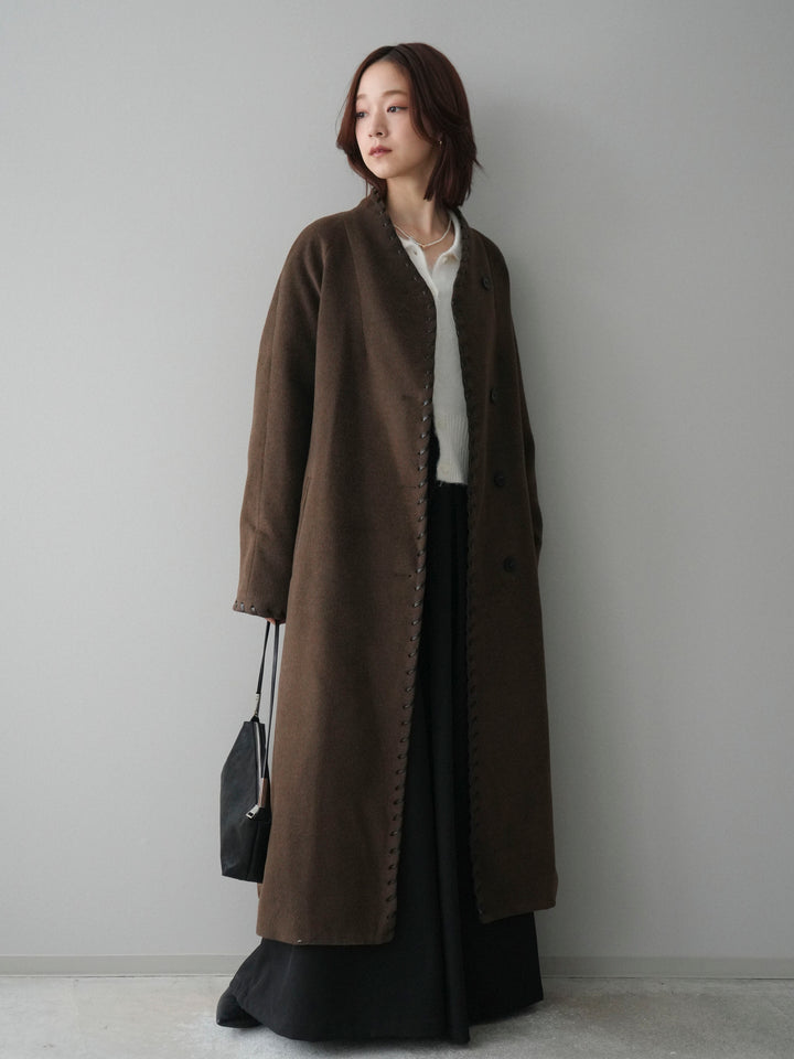 [SET]ハンドステッチ裏中綿ロングコート+テープベルトタックバギーパンツ(2set)