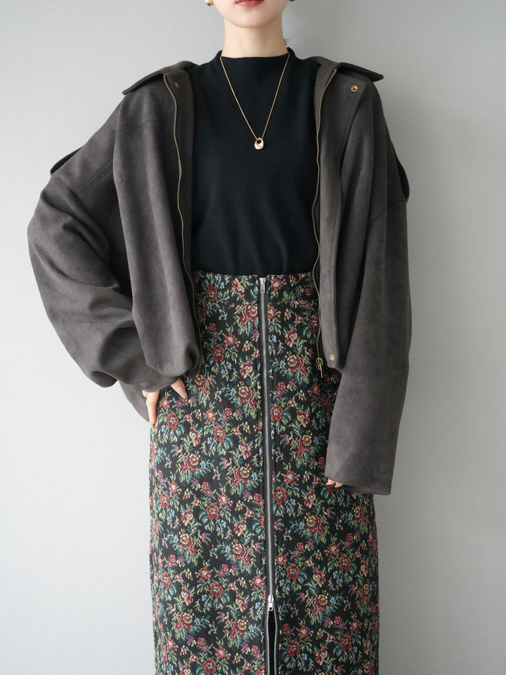 [套裝] 麂皮外套 + 小領法式針織上衣 + 哥布蘭前拉鍊緊身裙（3 套）