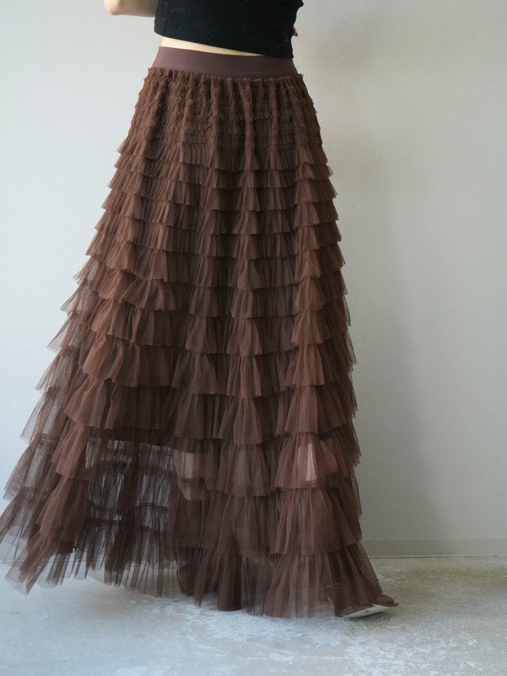 [予約]チュールティアードスカート/ブラウン