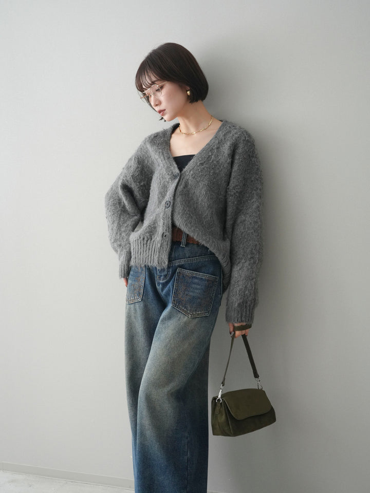 [予約]起毛シャギーニットカーディガン/gray