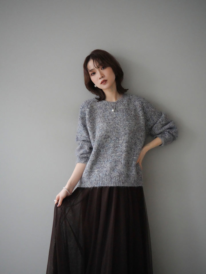 [SET]ロゴラベルミックスヤーンニットプルオーバー+ロゴラベルミックスヤーンニットプルオーバー(2set)