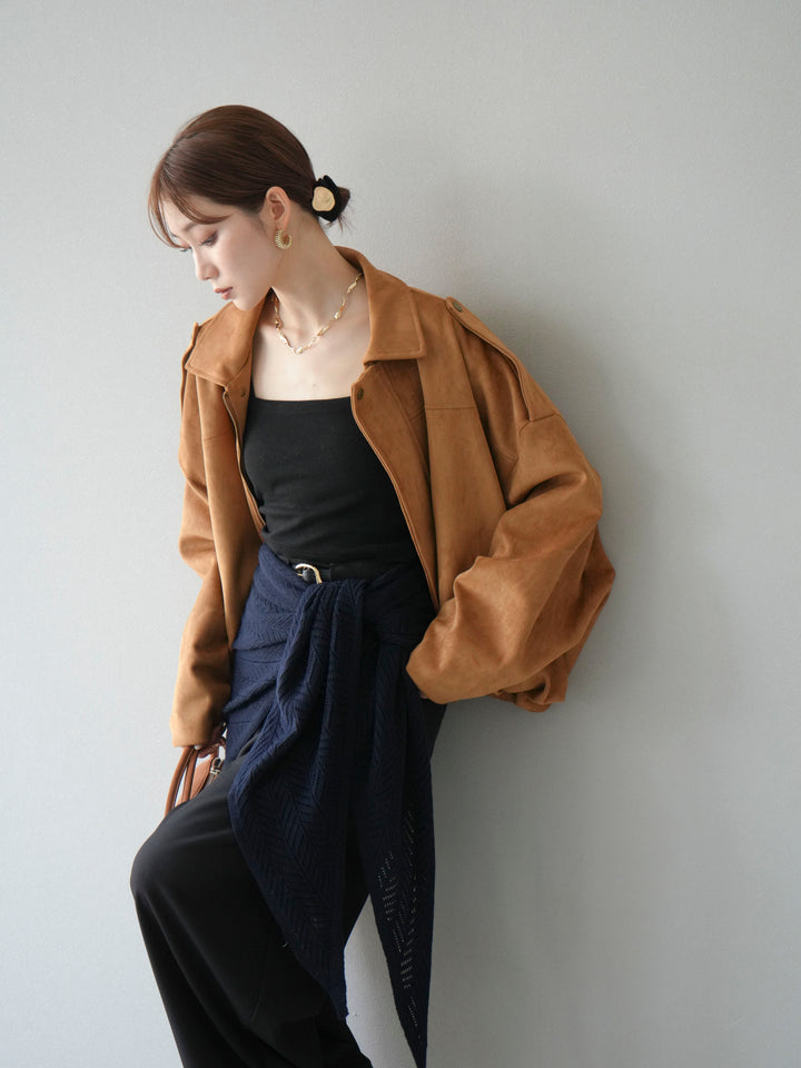 [SET] 麂皮外套+皮帶環設計寬褲（2套）