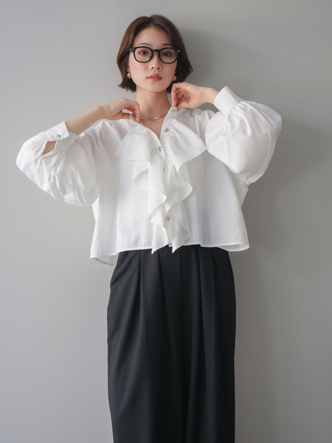 [SET]ラッフルフレアショートブラウス+ラッフルフレアショートブラウス(2set)