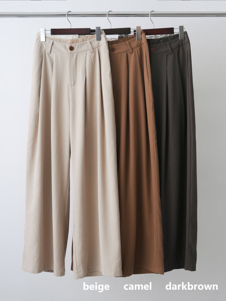 [SET]ゴールドボタンニットショートジャケット+ウエストレースドレープワイドパンツ(2set)