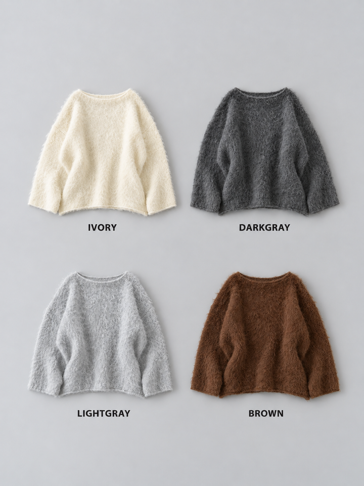 [SET]ボートネックシャギーオーバーニットトップス+ツイルタックワイドパンツ(2set)