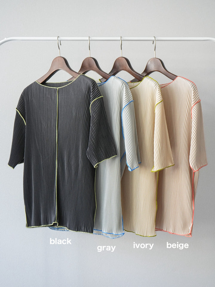【SET】配色褶皺半袖上衣 + 配色褶皺半袖上衣 (2 件套)