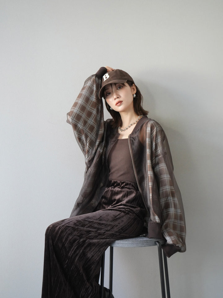 [預購] 格紋薄紗對接外套/棕色