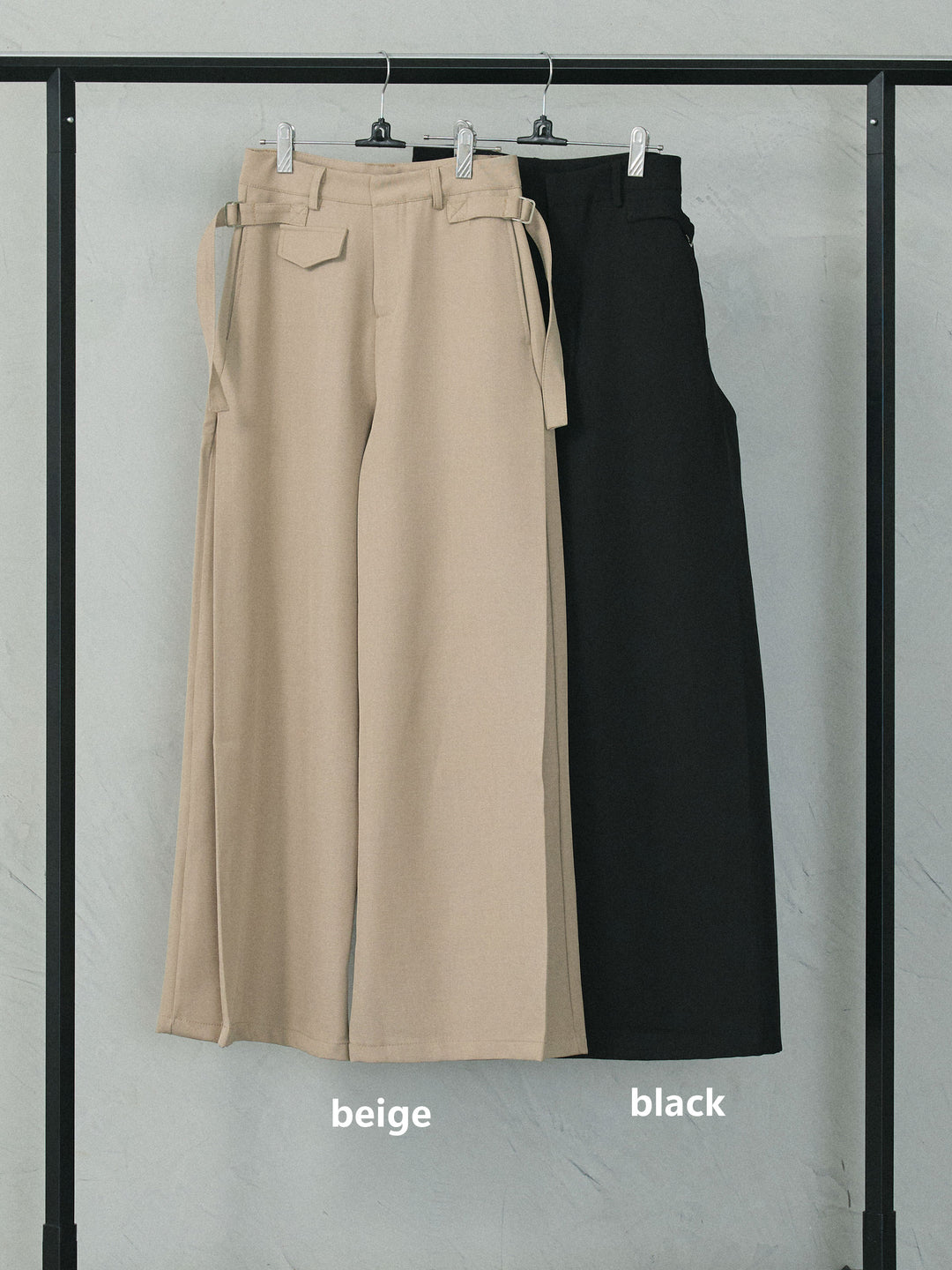 【Allure】[SET]ミックスハイネックカーディガン+サイドタックワイドパンツ(2set)