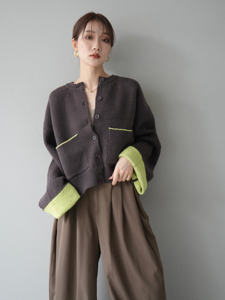 [予約]バイカラーオーバーニットカーディガン/ブラウン