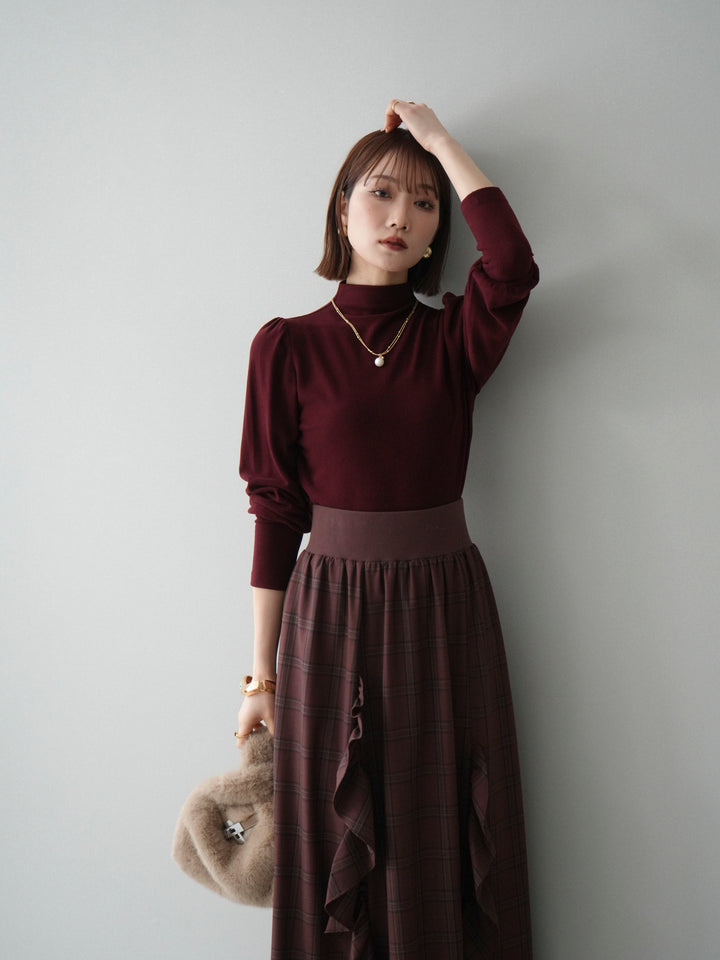 [予約]プチネックパワーショルダー起毛トップス/bordeaux