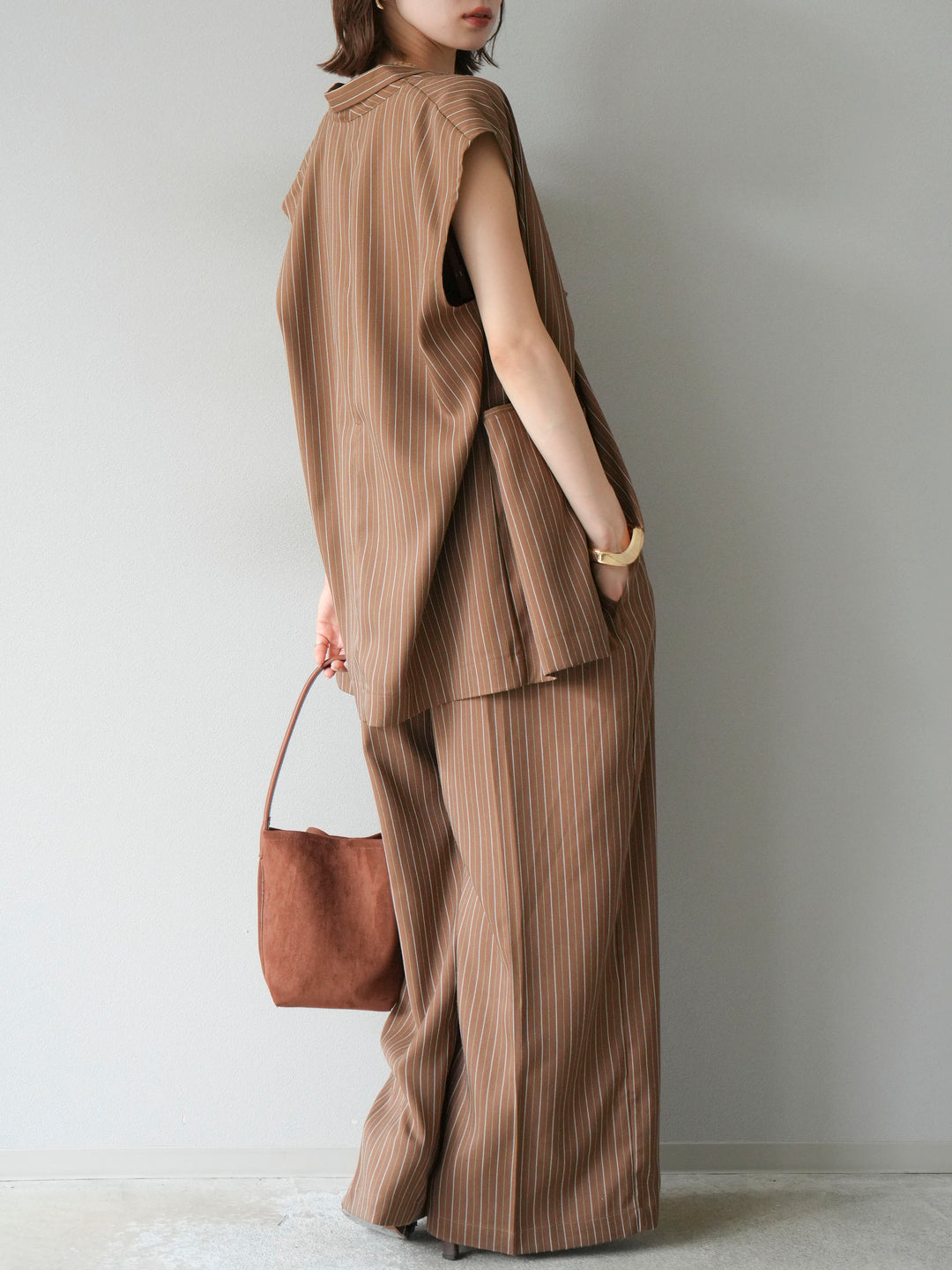 【着回しセット】[SET]ヘリンボーンストライプジレ+シアー切替ベロアトップス+ヘリンボーンストライプサロペット(3set)