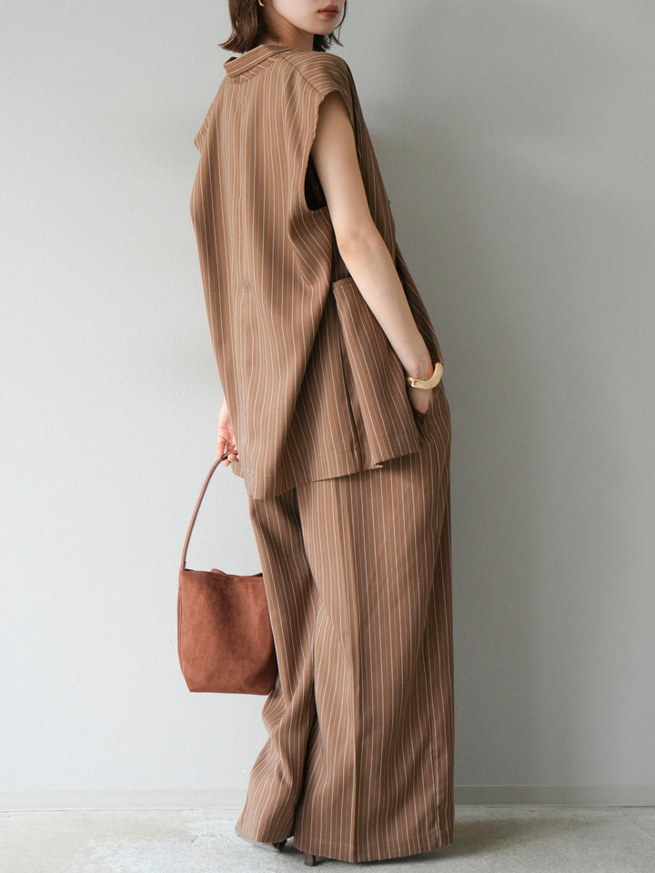 【着回しセット】[SET]ヘリンボーンストライプジレ+シアー切替ベロアトップス+ヘリンボーンストライプサロペット(3set)