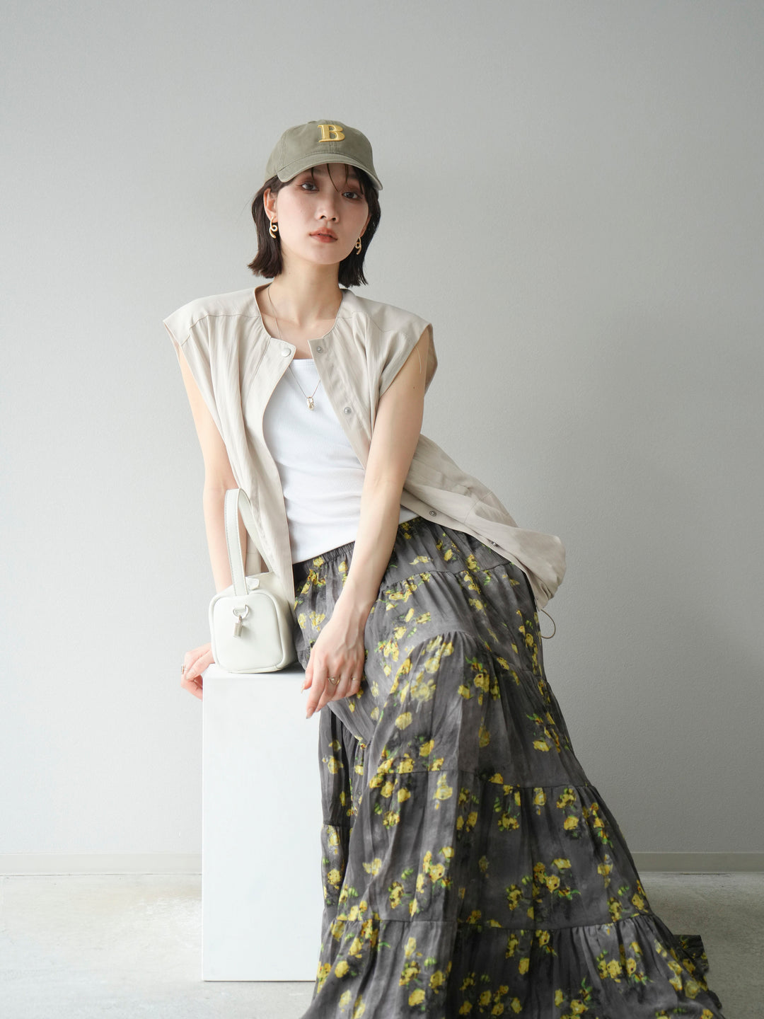 [SET]リネンライクドロストバルーンブルゾン+フラワーワッシャープリーツスカート(2set)