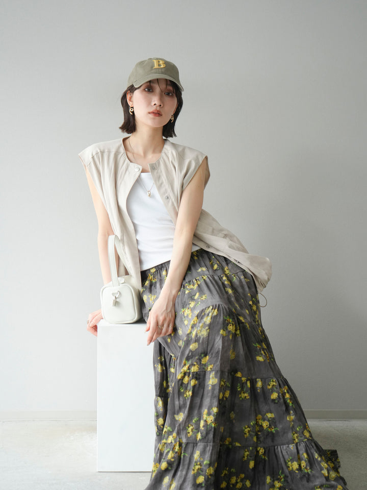 [SET]リネンライクドロストバルーンブルゾン+フラワーワッシャープリーツスカート(2set)